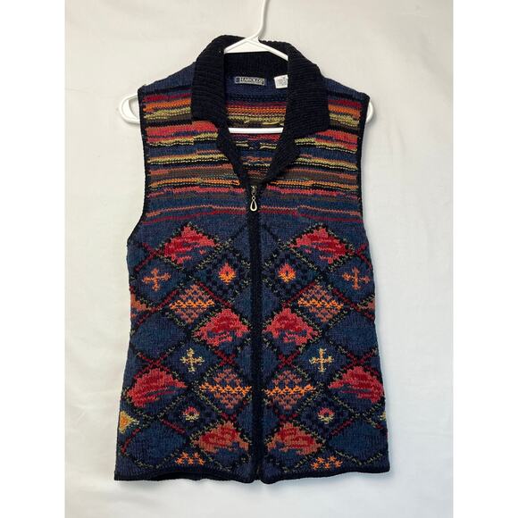 Harold's Women's Size Med Blue/Rust Southwest Print Sleeveless Zip Front Vest - Picture 1 of 7